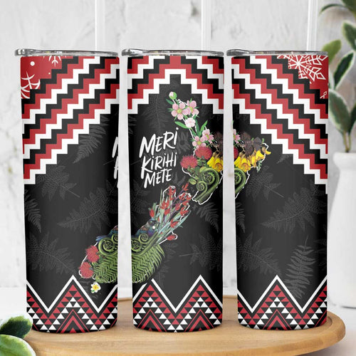 New Zealand Christmas Taniko Poutama Skinny Tumbler Flora Map with Birds - Aussie Hoodie
