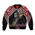 New Zealand Christmas Taniko Poutama Sleeve Zip Bomber Jacket Flora Map with Birds - Aussie Hoodie