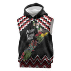 New Zealand Christmas Taniko Poutama Sleeveless Hoodie Flora Map with Birds - Aussie Hoodie