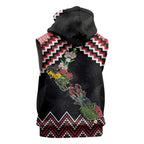 New Zealand Christmas Taniko Poutama Sleeveless Hoodie Flora Map with Birds - Aussie Hoodie