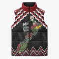 New Zealand Christmas Taniko Poutama Sleeveless Puffer Jacket Flora Map with Birds - Aussie Hoodie