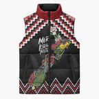 New Zealand Christmas Taniko Poutama Sleeveless Puffer Jacket Flora Map with Birds - Aussie Hoodie