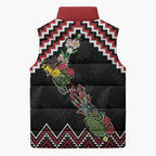 New Zealand Christmas Taniko Poutama Sleeveless Puffer Jacket Flora Map with Birds - Aussie Hoodie