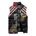 New Zealand Christmas Taniko Poutama Sleeveless Puffer Jacket Flora Map with Birds - Aussie Hoodie