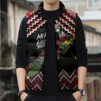 New Zealand Christmas Taniko Poutama Sleeveless Puffer Jacket Flora Map with Birds - Aussie Hoodie