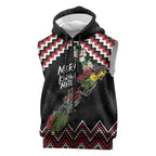 New Zealand Christmas Taniko Poutama Sleeveless Zip Hoodie Flora Map with Birds LT7