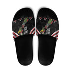 New Zealand Christmas Taniko Poutama Slide Sandals Flora Map with Birds - Aussie Hoodie