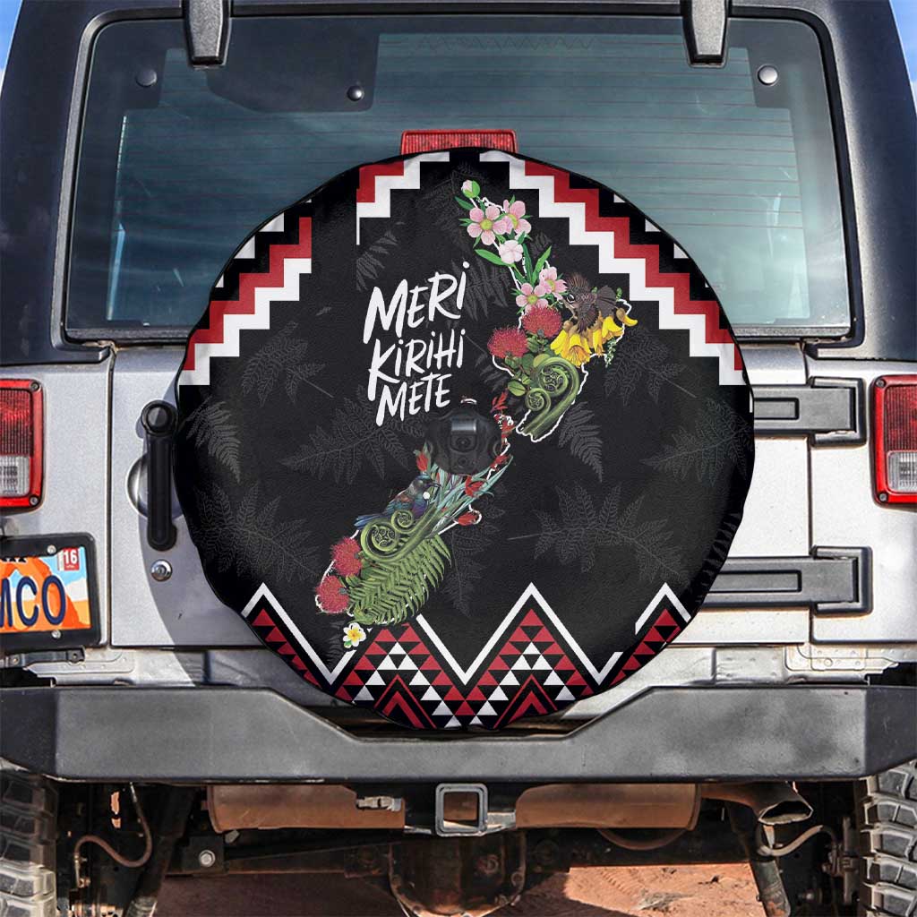 New Zealand Christmas Taniko Poutama Spare Tire Cover Flora Map with Birds - Aussie Hoodie