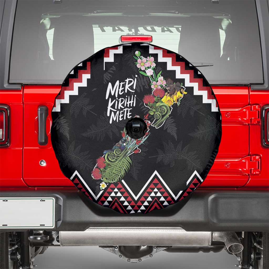 New Zealand Christmas Taniko Poutama Spare Tire Cover Flora Map with Birds - Aussie Hoodie