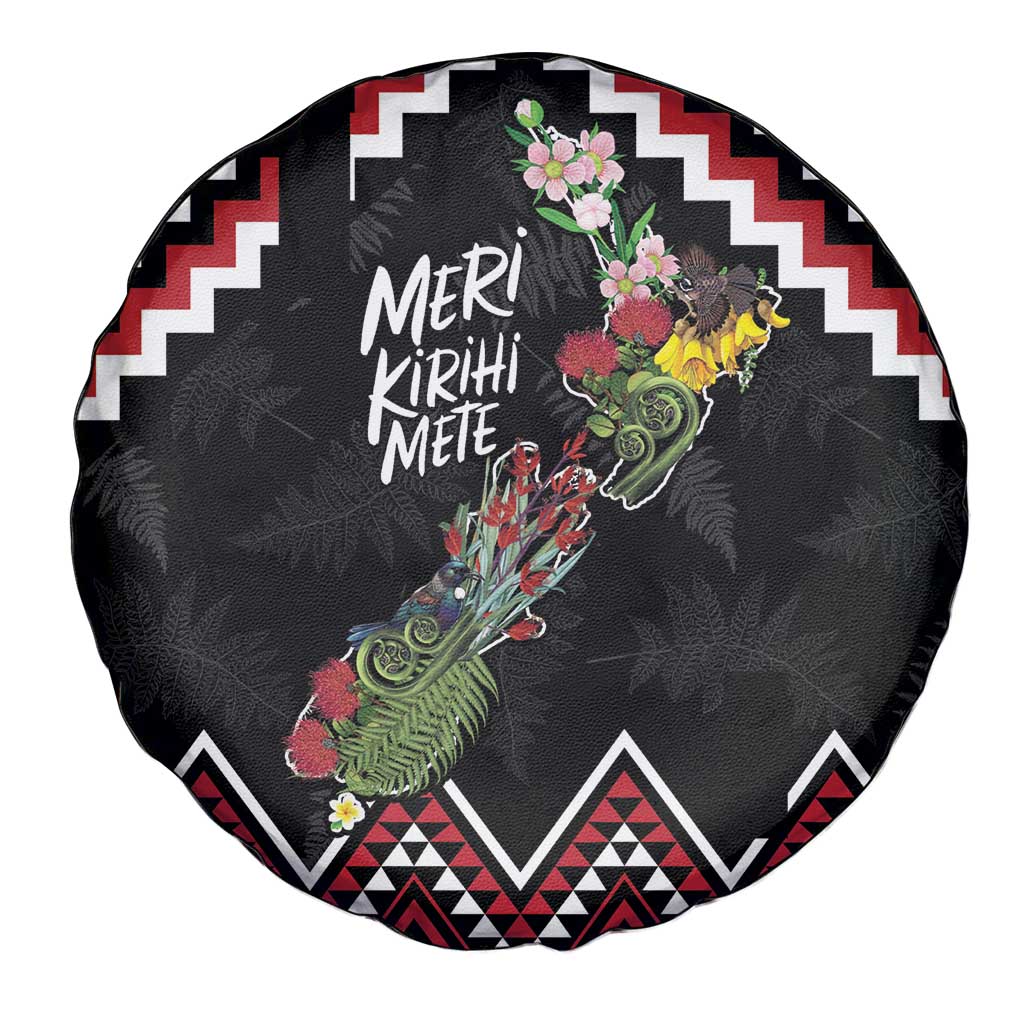 New Zealand Christmas Taniko Poutama Spare Tire Cover Flora Map with Birds - Aussie Hoodie