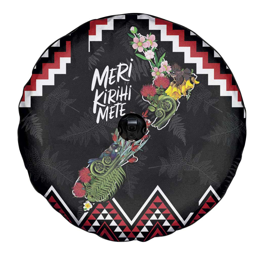 New Zealand Christmas Taniko Poutama Spare Tire Cover Flora Map with Birds - Aussie Hoodie