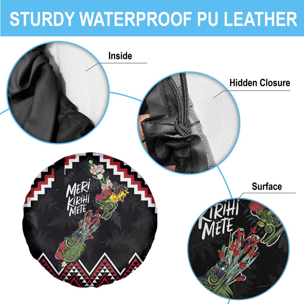 New Zealand Christmas Taniko Poutama Spare Tire Cover Flora Map with Birds - Aussie Hoodie