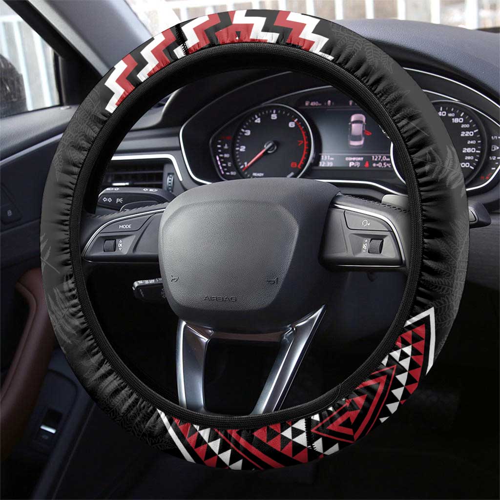 New Zealand Christmas Taniko Poutama Steering Wheel Cover Flora Map with Birds - Aussie Hoodie