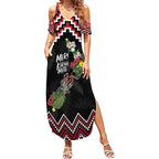 New Zealand Christmas Taniko Poutama Summer Maxi Dress Flora Map with Birds - Aussie Hoodie