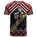 New Zealand Christmas Taniko Poutama T Shirt Flora Map with Birds - Aussie Hoodie