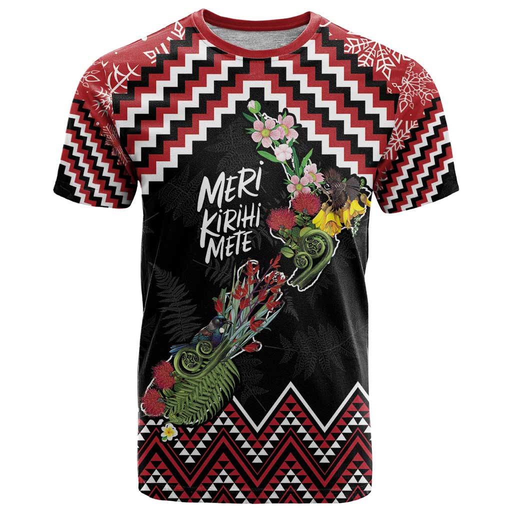 New Zealand Christmas Taniko Poutama T Shirt Flora Map with Birds - Aussie Hoodie