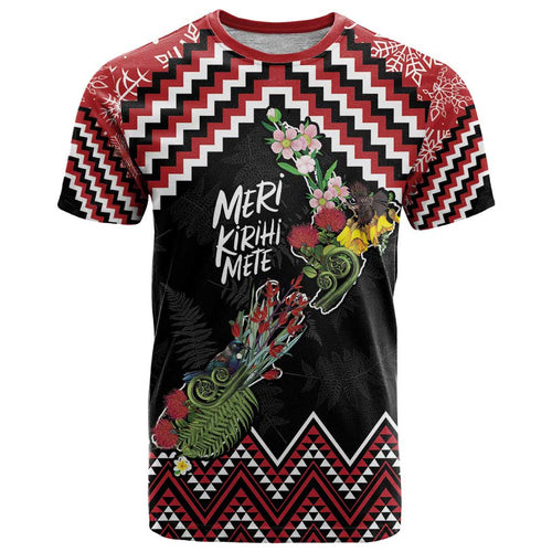 New Zealand Christmas Taniko Poutama T Shirt Flora Map with Birds - Aussie Hoodie