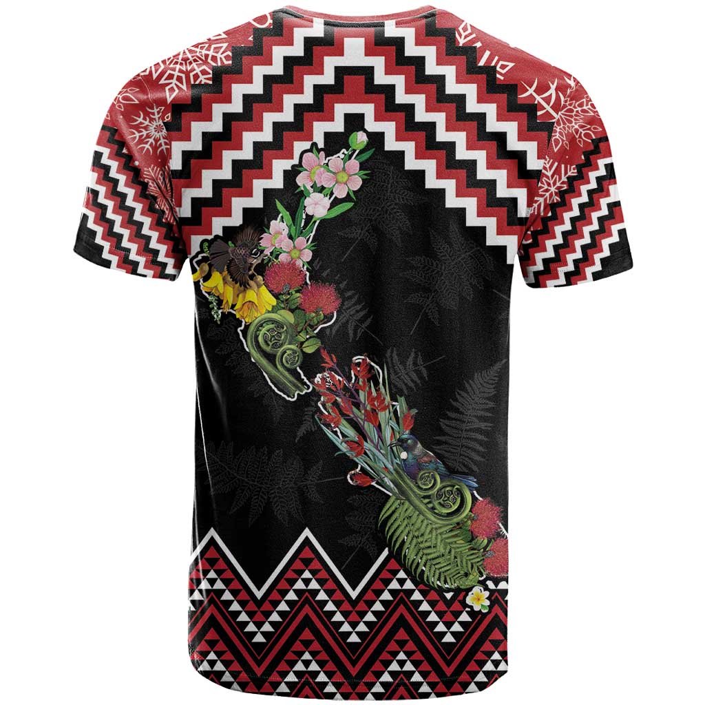 New Zealand Christmas Taniko Poutama T Shirt Flora Map with Birds - Aussie Hoodie