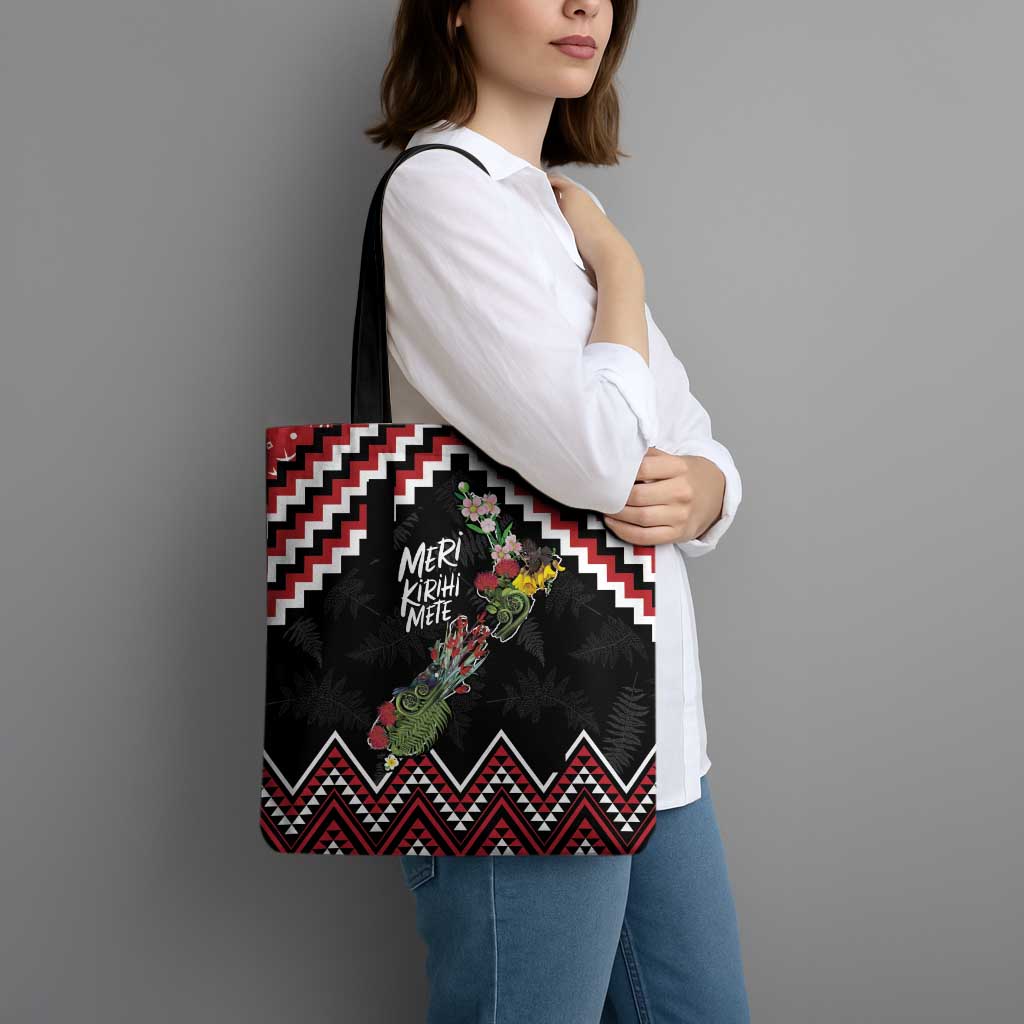 New Zealand Christmas Taniko Poutama Tote Bag Flora Map with Birds - Aussie Hoodie