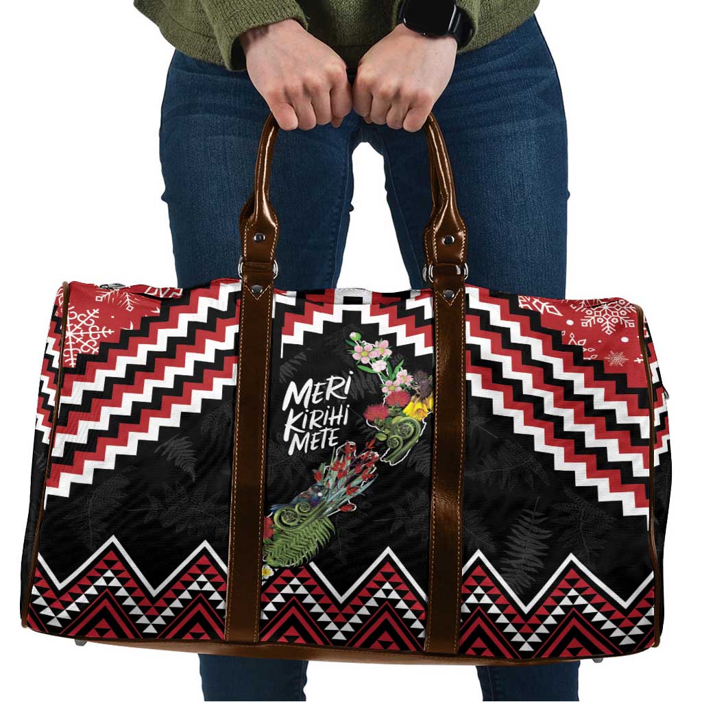 New Zealand Christmas Taniko Poutama Travel Bag Flora Map with Birds - Aussie Hoodie