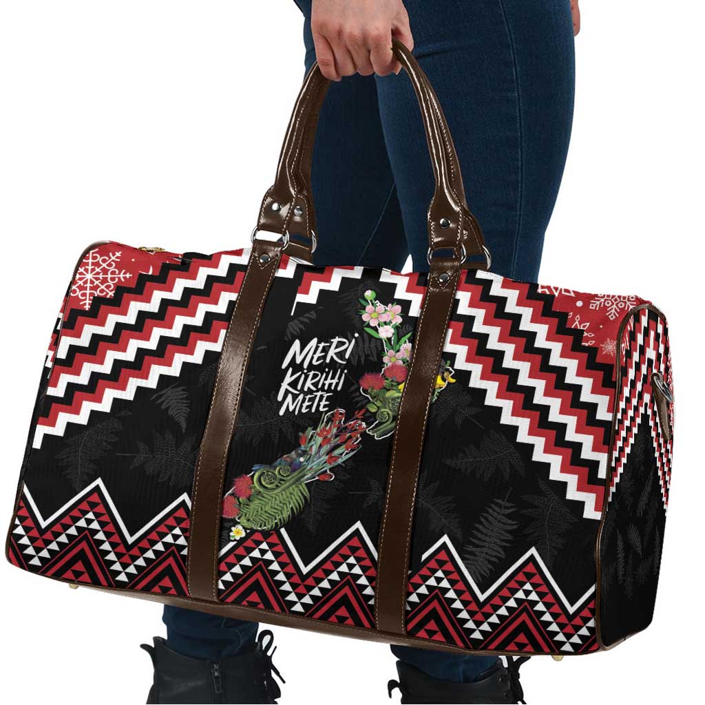 New Zealand Christmas Taniko Poutama Travel Bag Flora Map with Birds - Aussie Hoodie