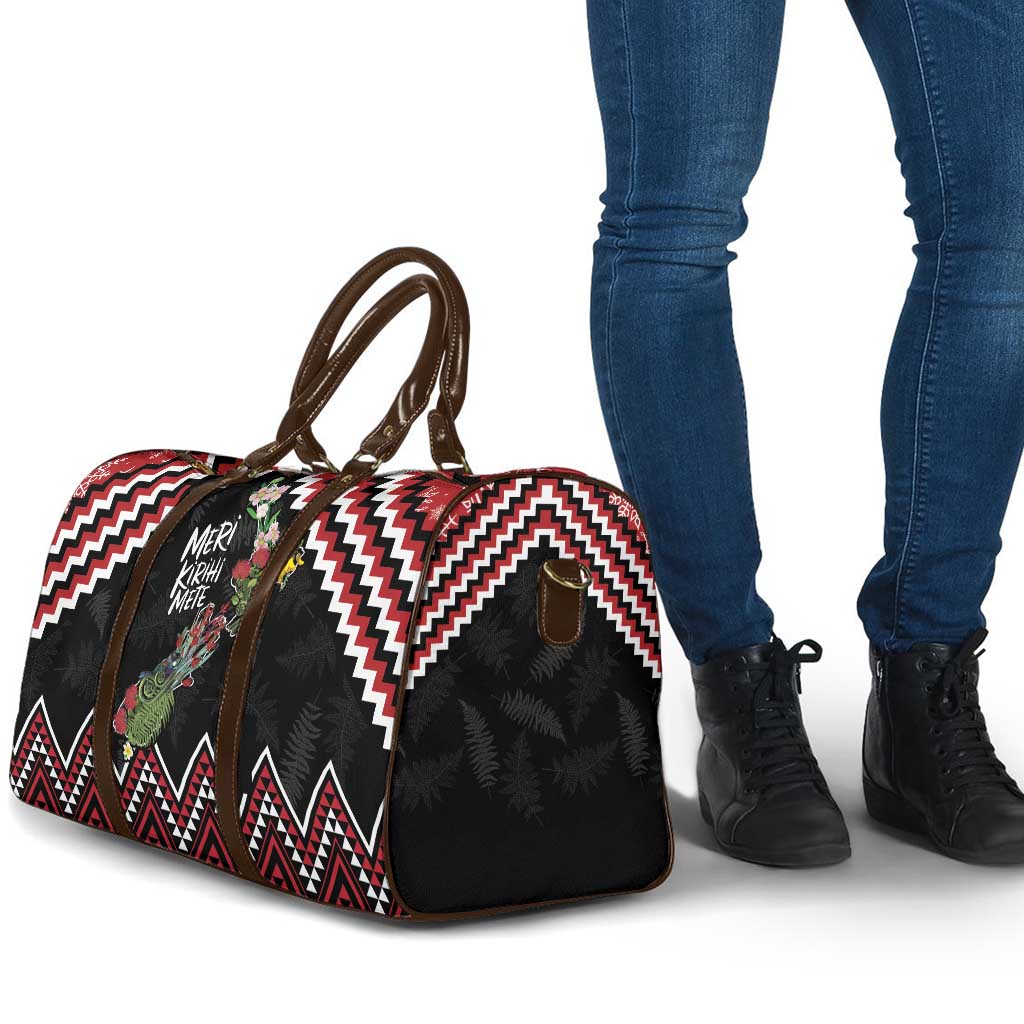 New Zealand Christmas Taniko Poutama Travel Bag Flora Map with Birds - Aussie Hoodie