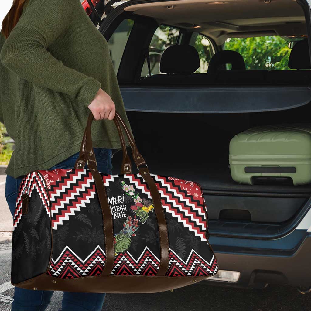 New Zealand Christmas Taniko Poutama Travel Bag Flora Map with Birds - Aussie Hoodie