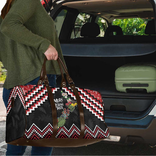 New Zealand Christmas Taniko Poutama Travel Bag Flora Map with Birds - Aussie Hoodie