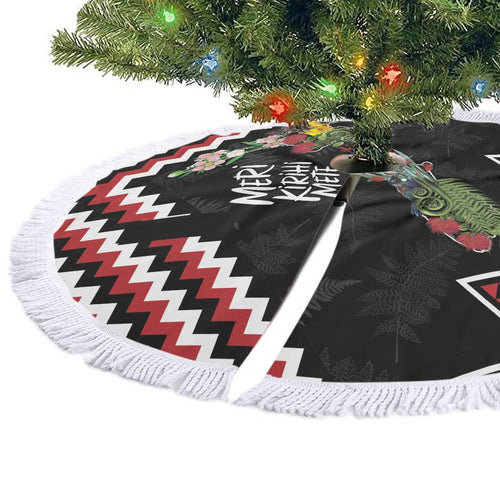 New Zealand Christmas Taniko Poutama Tree Skirt Flora Map with Birds - Aussie Hoodie