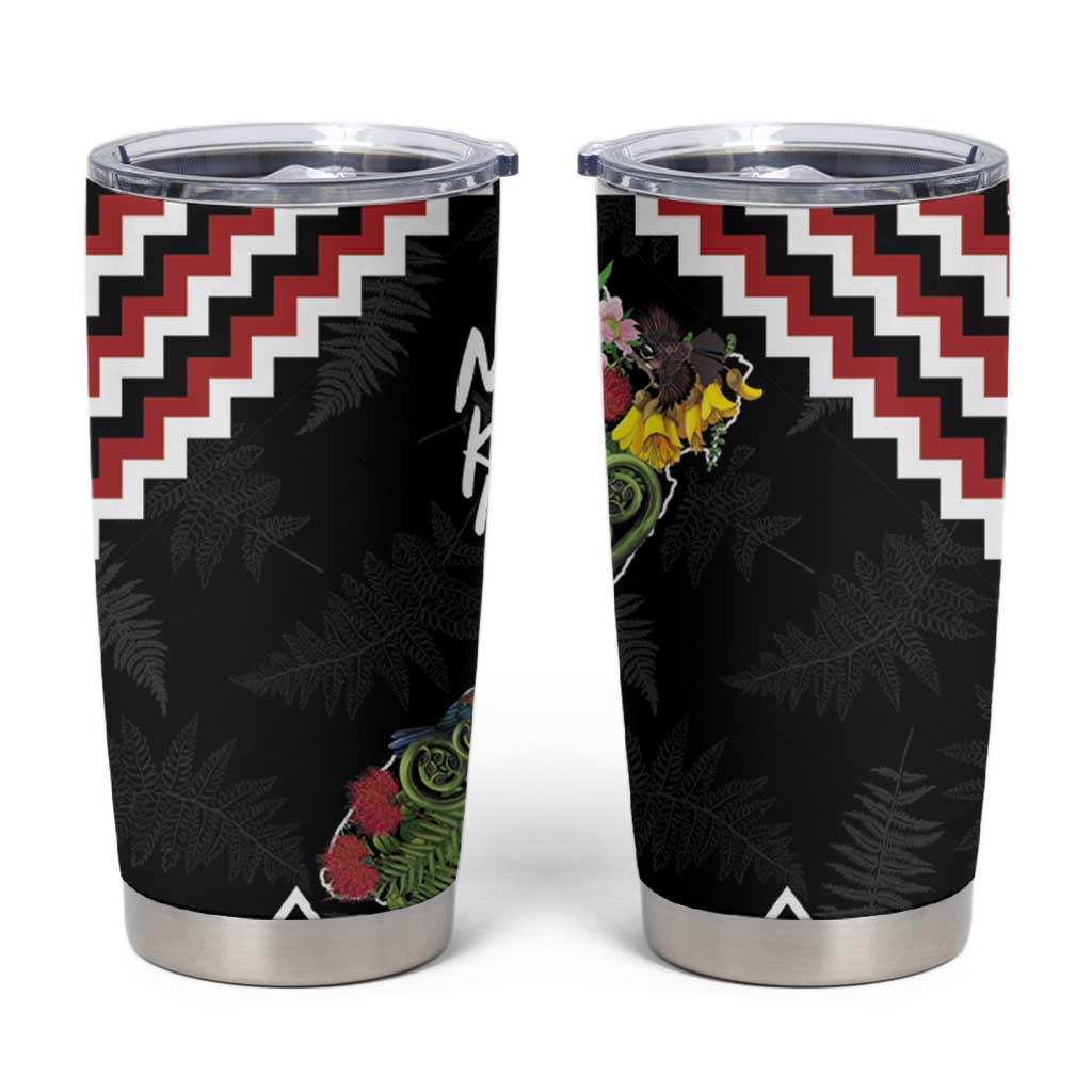 New Zealand Christmas Taniko Poutama Tumbler Cup Flora Map with Birds - Aussie Hoodie