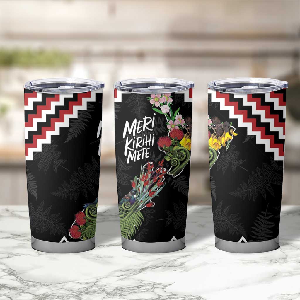 New Zealand Christmas Taniko Poutama Tumbler Cup Flora Map with Birds - Aussie Hoodie