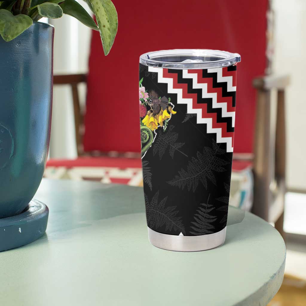 New Zealand Christmas Taniko Poutama Tumbler Cup Flora Map with Birds - Aussie Hoodie