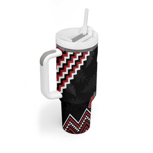 New Zealand Christmas Taniko Poutama Tumbler With Handle Flora Map with Birds - Aussie Hoodie