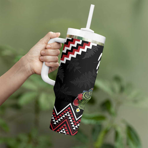New Zealand Christmas Taniko Poutama Tumbler With Handle Flora Map with Birds - Aussie Hoodie