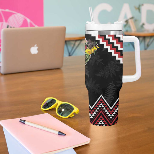 New Zealand Christmas Taniko Poutama Tumbler With Handle Flora Map with Birds - Aussie Hoodie