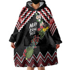 New Zealand Christmas Taniko Poutama Wearable Blanket Hoodie Flora Map with Birds - Aussie Hoodie