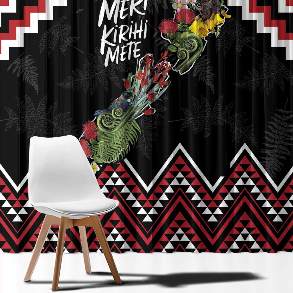 New Zealand Christmas Taniko Poutama Window Curtain Flora Map with Birds - Aussie Hoodie