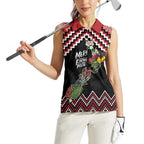 New Zealand Christmas Taniko Poutama Women Sleeveless Polo Shirt Flora Map with Birds - Aussie Hoodie