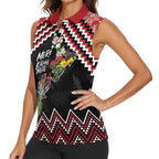 New Zealand Christmas Taniko Poutama Women Sleeveless Polo Shirt Flora Map with Birds - Aussie Hoodie