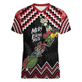 New Zealand Christmas Taniko Poutama Women V-Neck T-Shirt Flora Map with Birds - Aussie Hoodie