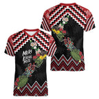New Zealand Christmas Taniko Poutama Women V-Neck T-Shirt Flora Map with Birds - Aussie Hoodie