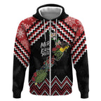 New Zealand Christmas Taniko Poutama Zip Hoodie Flora Map with Birds - Aussie Hoodie