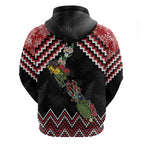 New Zealand Christmas Taniko Poutama Zip Hoodie Flora Map with Birds - Aussie Hoodie