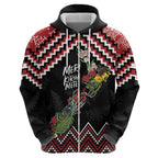 New Zealand Christmas Taniko Poutama Zip Hoodie Flora Map with Birds - Aussie Hoodie