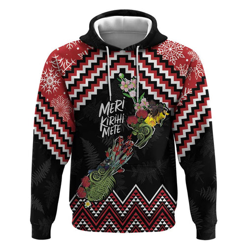 New Zealand Christmas Taniko Poutama Zip Hoodie Flora Map with Birds - Aussie Hoodie