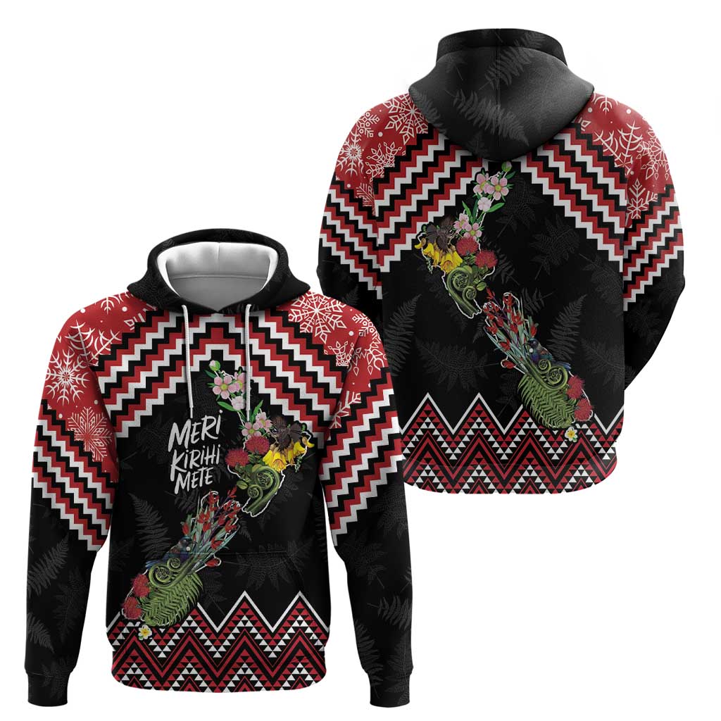 New Zealand Christmas Taniko Poutama Zip Hoodie Flora Map with Birds - Aussie Hoodie