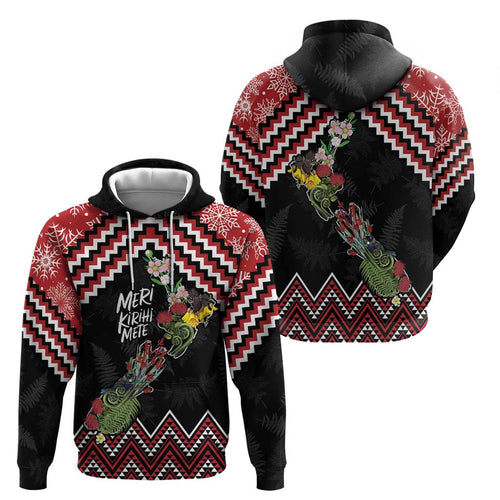 New Zealand Christmas Taniko Poutama Zip Hoodie Flora Map with Birds - Aussie Hoodie