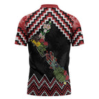 New Zealand Christmas Taniko Poutama Zipper Polo Shirt Flora Map with Birds - Aussie Hoodie