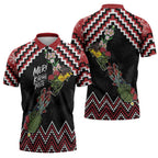 New Zealand Christmas Taniko Poutama Zipper Polo Shirt Flora Map with Birds - Aussie Hoodie