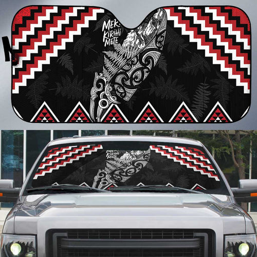New Zealand Christmas Taniko Poutama Auto Sun Shade Mountainscape Maori Fern - Aussie Hoodie